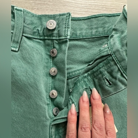 Levi’s 501 High Rise Dusty Beryl Green Raw Hem Denim Shorts -Y2K Vibes Size 28 - Picture 6 of 9